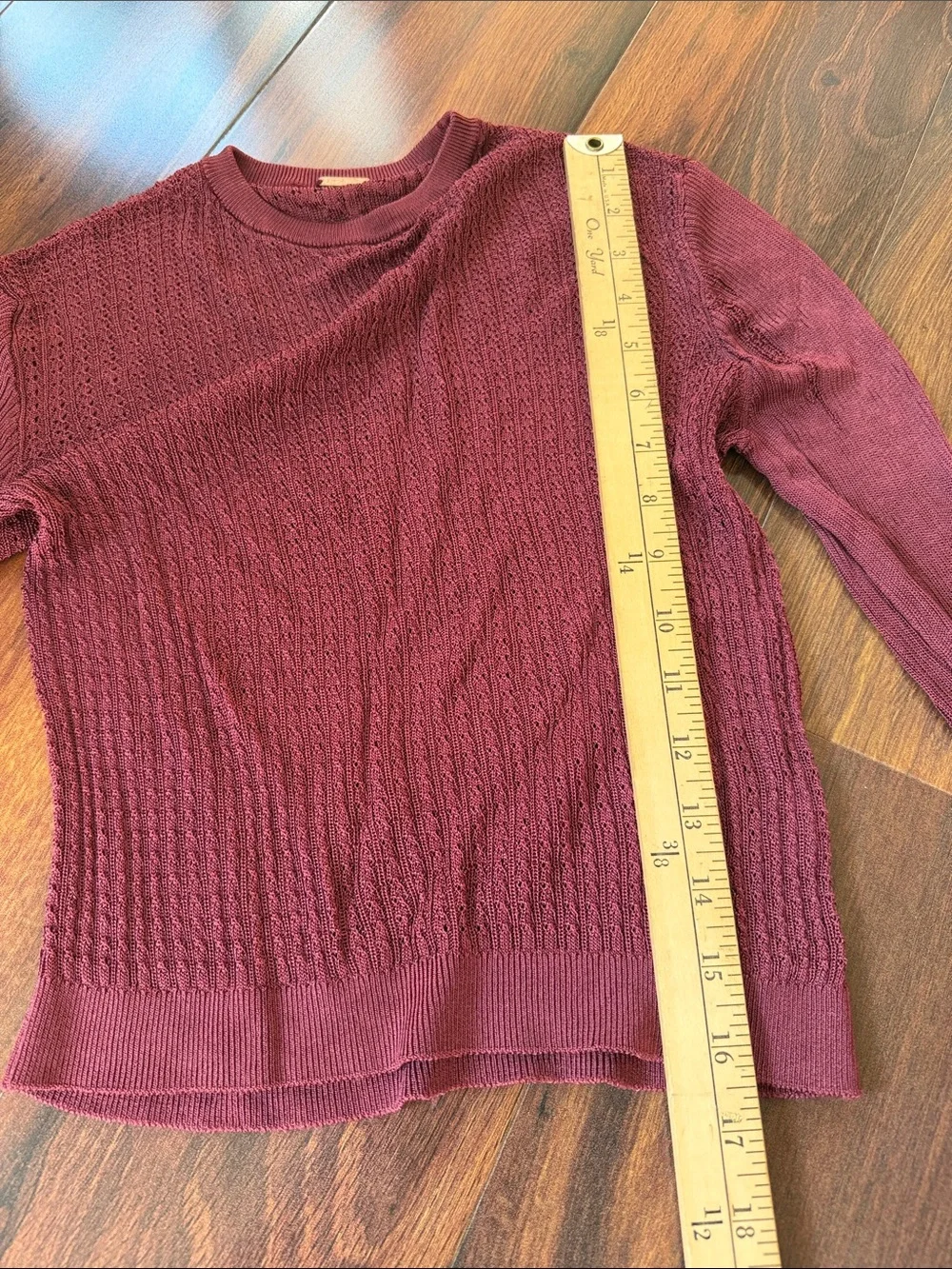Free People Sheer Knit Linen Type Long Sleeve Crop Micro Top Maroon